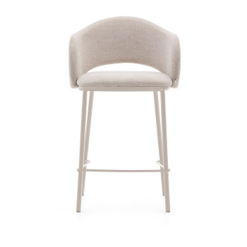 Tabouret Maina en chenille beige et pieds en acier finition beige FSC Mix Credit 65 cm