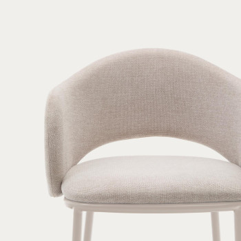 Tabouret Maina en chenille beige et pieds en acier finition beige FSC Mix Credit 65 cm