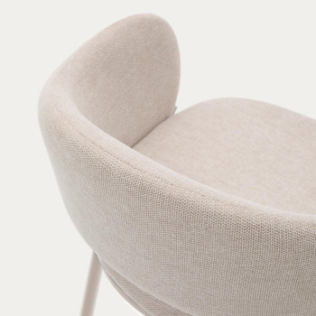 Tabouret Maina en chenille beige et pieds en acier finition beige FSC Mix Credit 65 cm
