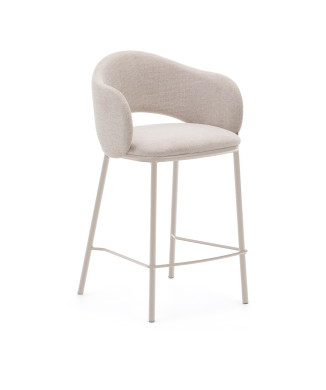 Tabouret Maina en chenille beige et pieds en acier finition beige FSC Mix Credit 65 cm