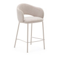 Tabouret Maina en chenille beige et pieds en acier finition beige FSC Mix Credit 65 cm