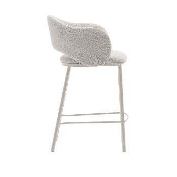 Tabouret Maina en chenille beige et pieds en acier finition beige FSC Mix Credit 65 cm