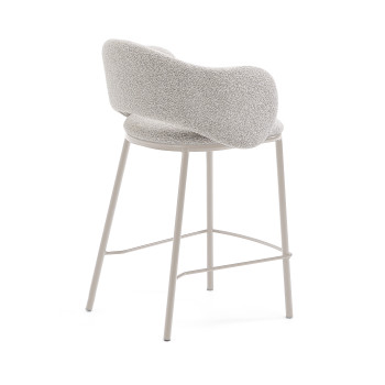 Tabouret Maina en chenille beige et pieds en acier finition beige FSC Mix Credit 65 cm
