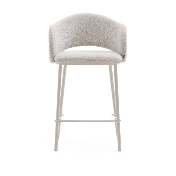 Tabouret Maina en chenille beige et pieds en acier finition beige FSC Mix Credit 65 cm