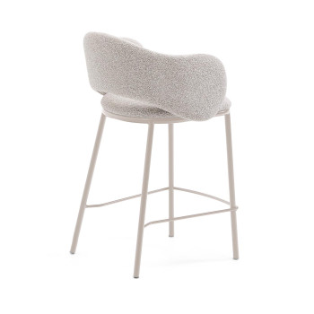 Tabouret Maina en chenille beige et pieds en acier finition beige FSC Mix Credit 65 cm