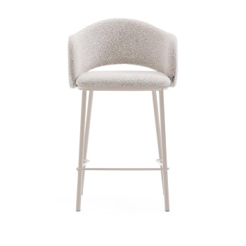 Tabouret Maina en chenille beige et pieds en acier finition beige FSC Mix Credit 65 cm