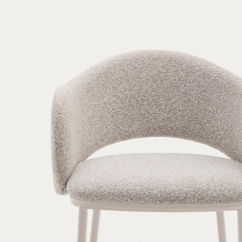 Tabouret Maina en chenille beige avec pieds en acier finition beige FSC Mix Credit 65 cm