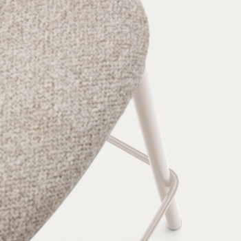 Tabouret Maina en chenille beige avec pieds en acier finition beige FSC Mix Credit 65 cm