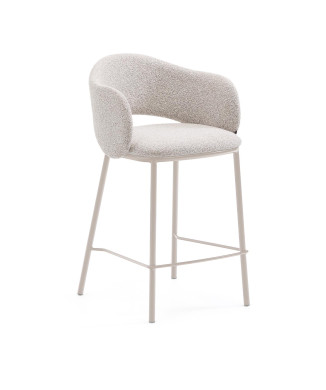 Tabouret Maina en chenille beige et pieds en acier finition beige FSC Mix Credit 65 cm