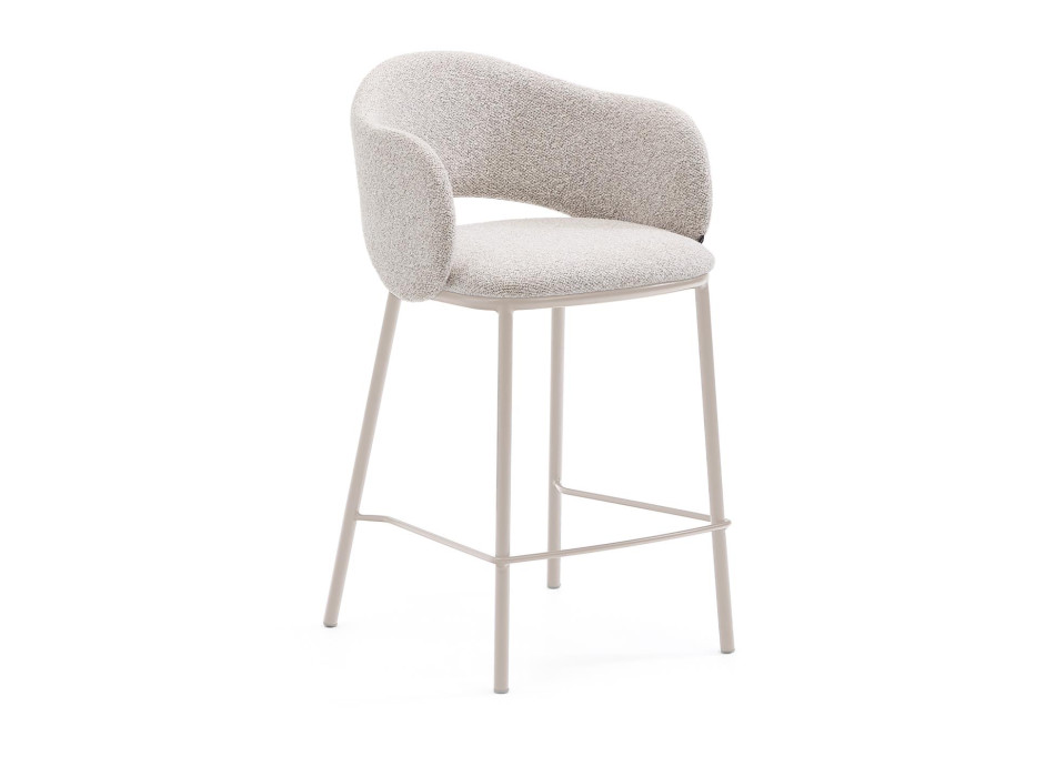 Tabouret Maina en chenille beige et pieds en acier finition beige FSC Mix Credit 65 cm