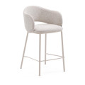 Tabouret Maina en chenille beige et pieds en acier finition beige FSC Mix Credit 65 cm