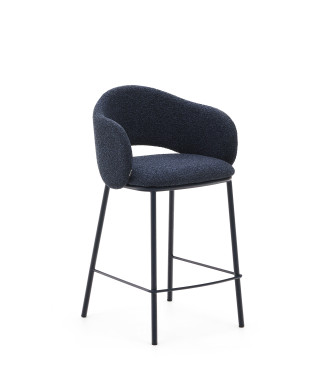 Tabouret Maina en chenille bleue et pieds en acier finition bleue FSC Mix Credit 65 cm