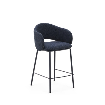 Tabouret Maina en chenille bleue et pieds en acier finition bleue FSC Mix Credit 65 cm