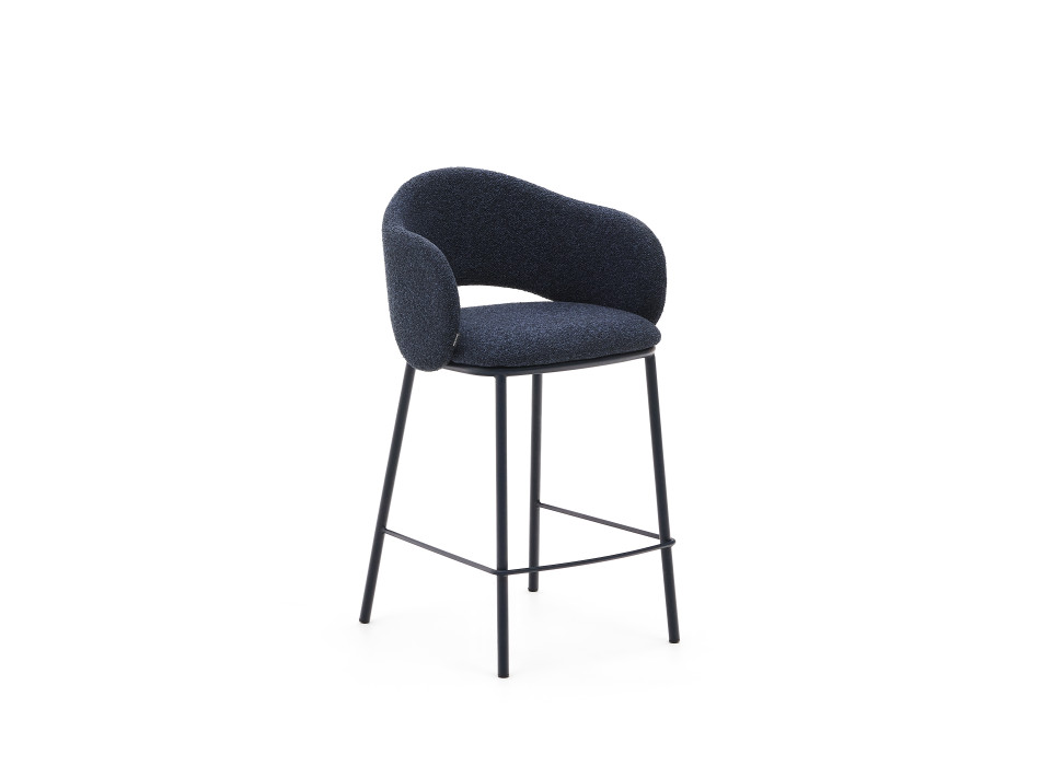 Tabouret Maina en chenille bleue et pieds en acier finition bleue FSC Mix Credit 65 cm