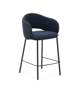 Tabouret Maina en chenille bleue et pieds en acier finition bleue FSC Mix Credit 65 cm