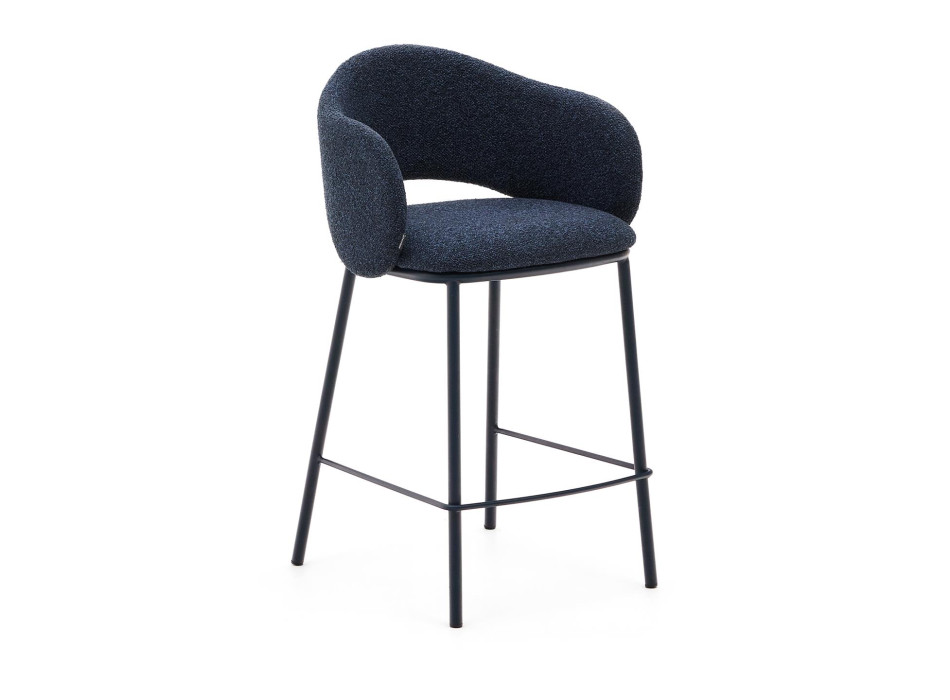Tabouret Maina en chenille bleue et pieds en acier finition bleue FSC Mix Credit 65 cm