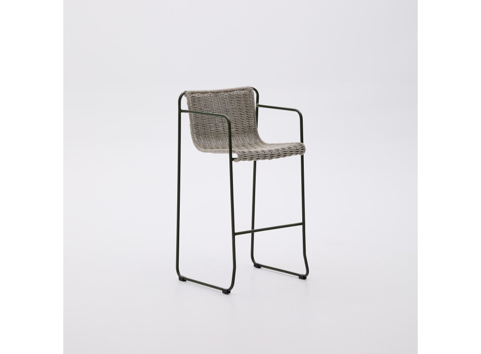 Tabouret Maurina en acier galvanisé vert et corde