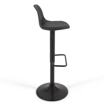 Orlando - Tabouret T en éco-cuir noir et acier noir mat 60-82 cm