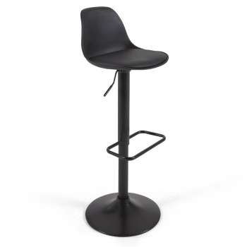 Orlando - Tabouret T en éco-cuir noir et acier noir mat 60-82 cm