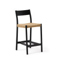 Tabouret Yalia avec dossier en chêne massif finition noire et assise en corde 100% FSC de 65 cm