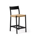 Tabouret Yalia avec dossier en chêne massif finition noire et assise en corde de 6 cm