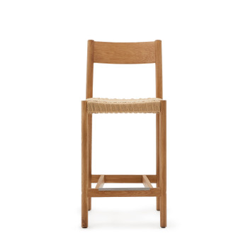 Tabouret Yalia avec dossier en chêne massif, finition naturelle certifiée FSC 100 %, assise en corde, 65 cm