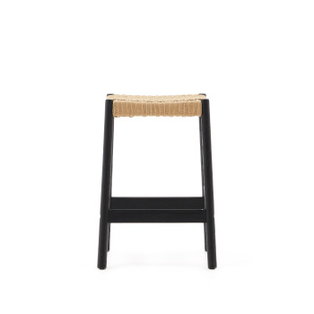 Tabouret Yalia en bois de chêne massif finition noire et corde, hauteur 65 cm FSC 100%