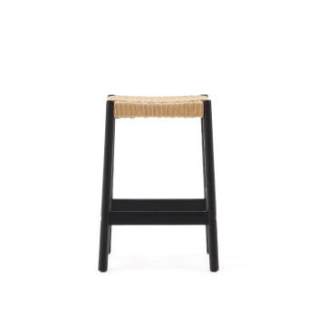 Tabouret Yalia en bois de chêne massif finition noire et corde, hauteur 65 cm FSC 100%