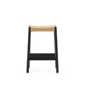 Tabouret Yalia en chêne massif finition noire et corde, hauteur 65 cm FSC 100%