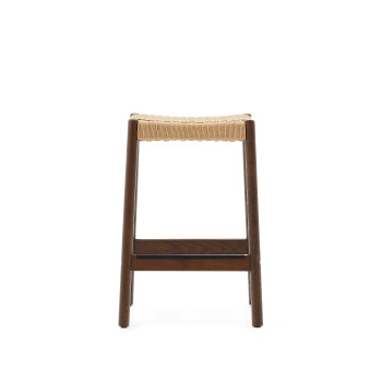 Tabouret Yalia en bois de chêne massif finition noyer et corde, hauteur 65 cm FSC 100%