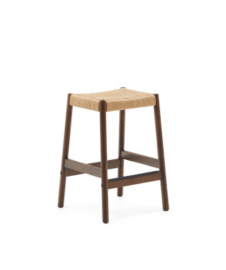 Tabouret Yalia en chêne massif finition noyer et corde, hauteur 65 cm FSC 100%