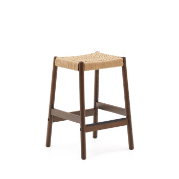 Tabouret Yalia en bois de chêne massif finition noyer et corde, hauteur 65 cm FSC 100%