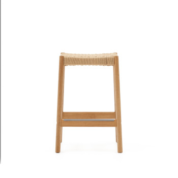 Tabouret Yalia en bois de chêne massif finition naturelle et corde, hauteur 65 cm FSC 100%