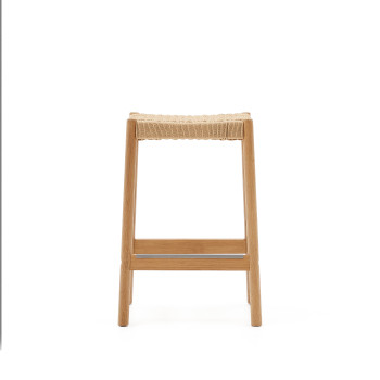 Tabouret Yalia en bois de chêne massif finition naturelle et corde, hauteur 65 cm FSC 100%