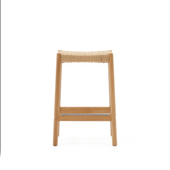 Tabouret Yalia en bois de chêne massif finition naturelle et corde, hauteur 65 cm FSC 100%