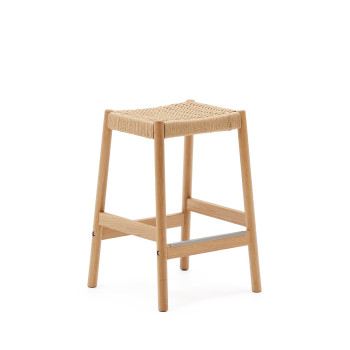 Tabouret Yalia en bois de chêne massif finition naturelle et corde, hauteur 65 cm FSC 100%