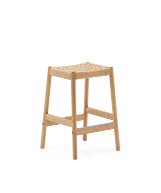 Tabouret Yalia en bois de chêne massif finition naturelle et corde, hauteur 65 cm FSC 100%