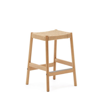 Tabouret Yalia en bois de chêne massif finition naturelle et corde, hauteur 65 cm FSC 100%