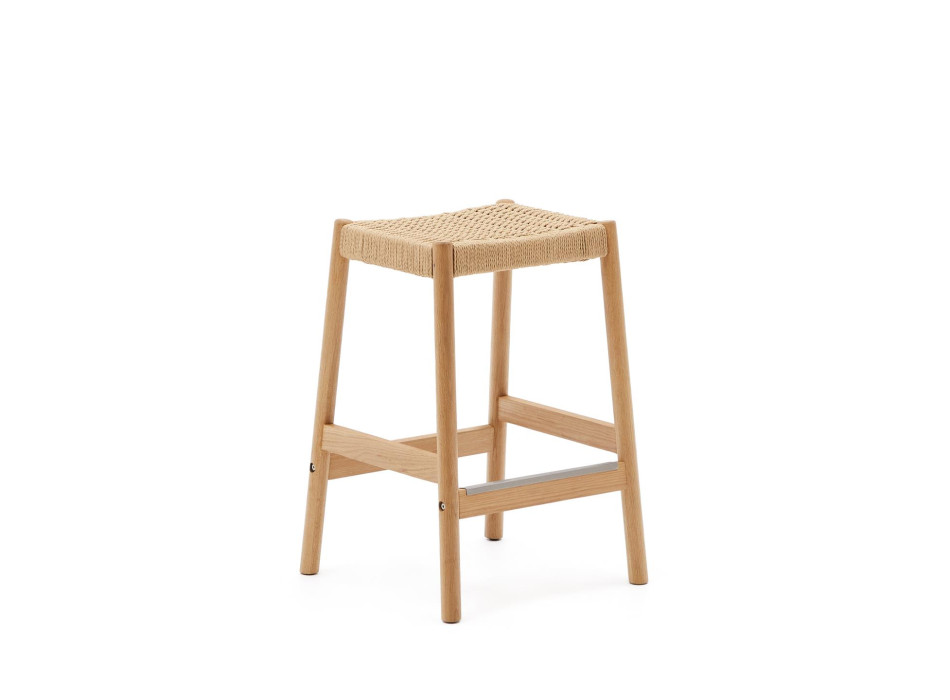 Tabouret Yalia en bois de chêne massif finition naturelle et corde, hauteur 65 cm FSC 100%