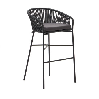 Tabouret Yanet en corde noire, hauteur 80 cm
