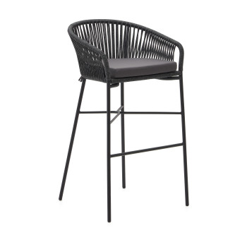 Tabouret Yanet en corde noire, hauteur 80 cm