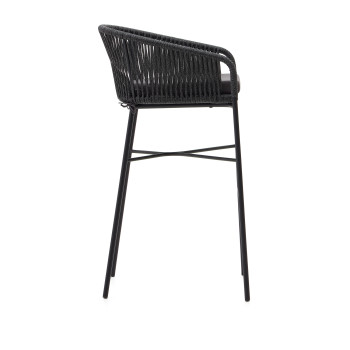 Tabouret Yanet en corde noire, hauteur 80 cm