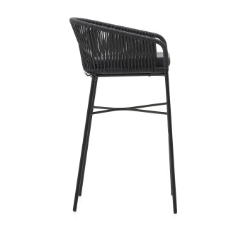 Tabouret Yanet en corde noire, hauteur 80 cm