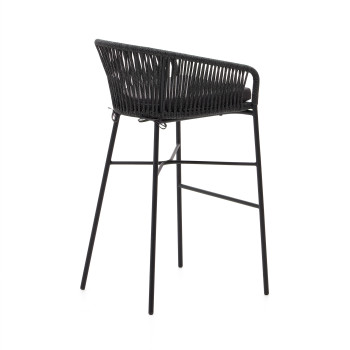 Tabouret Yanet en corde noire, hauteur 80 cm
