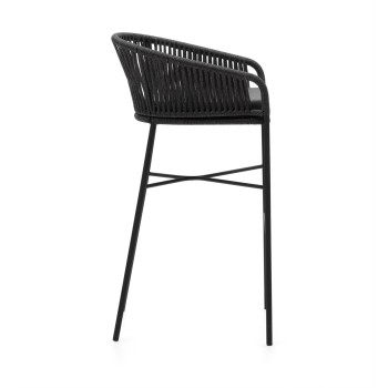 Tabouret Yanet en corde noire, hauteur 80 cm