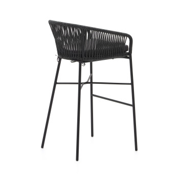 Tabouret Yanet en corde noire, hauteur 80 cm