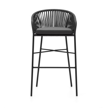 Tabouret Yanet en corde noire, hauteur 80 cm