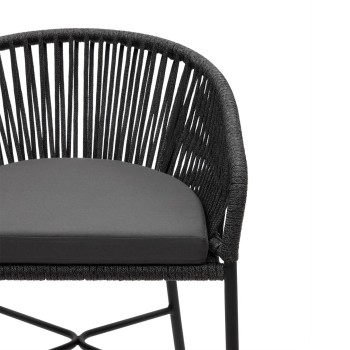 Tabouret Yanet en corde noire, hauteur 80 cm