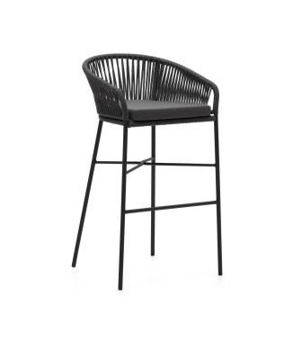 Tabouret Yanet en corde noire, hauteur 80 cm