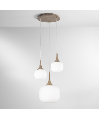 Suspension JAIPUR BLANC/BOIS 1XE27+2XE14 39X39X150CM